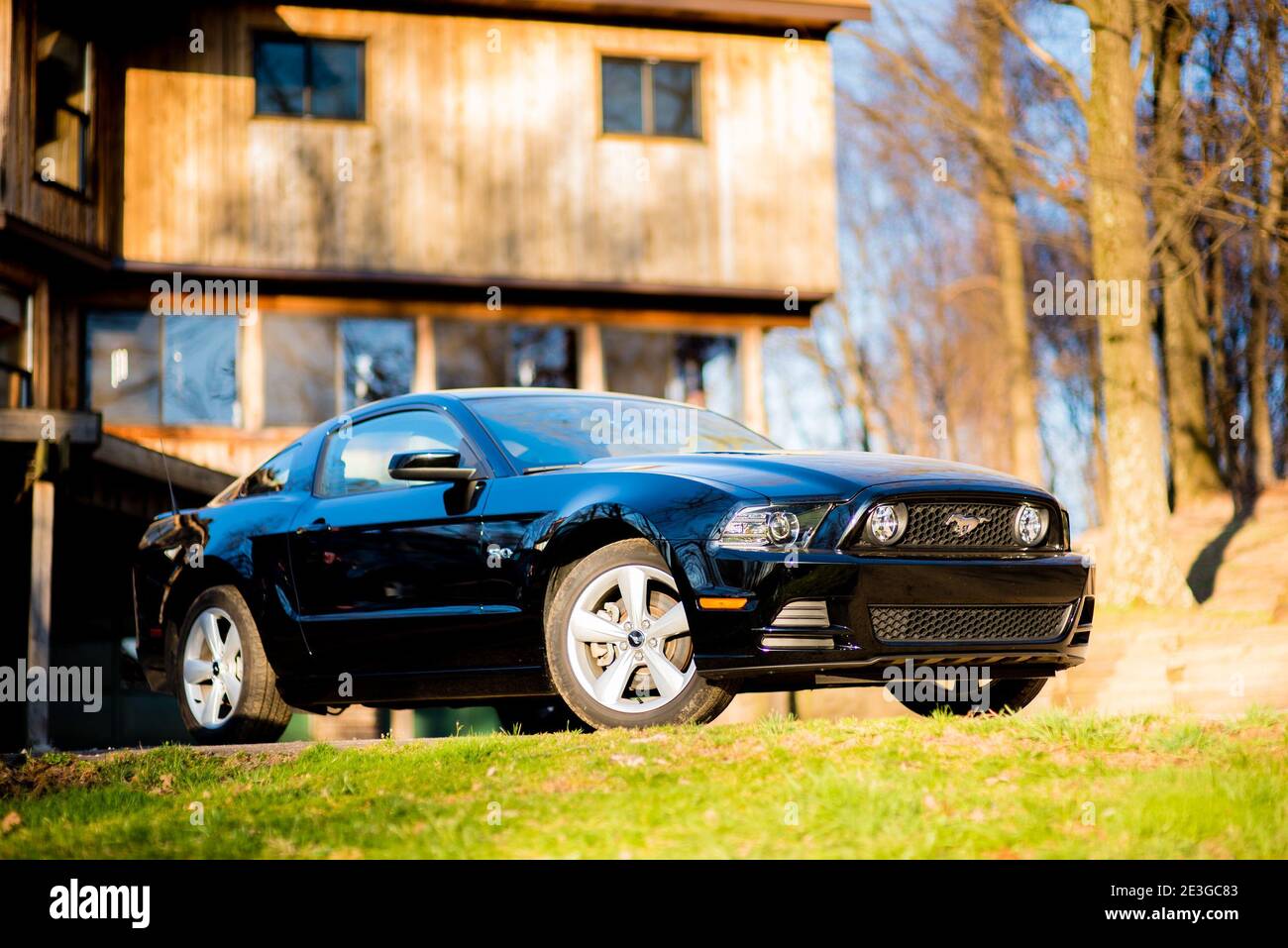 Photo de beauté de Mustang GT 500 noir avec maison arrière-plan Banque D'Images