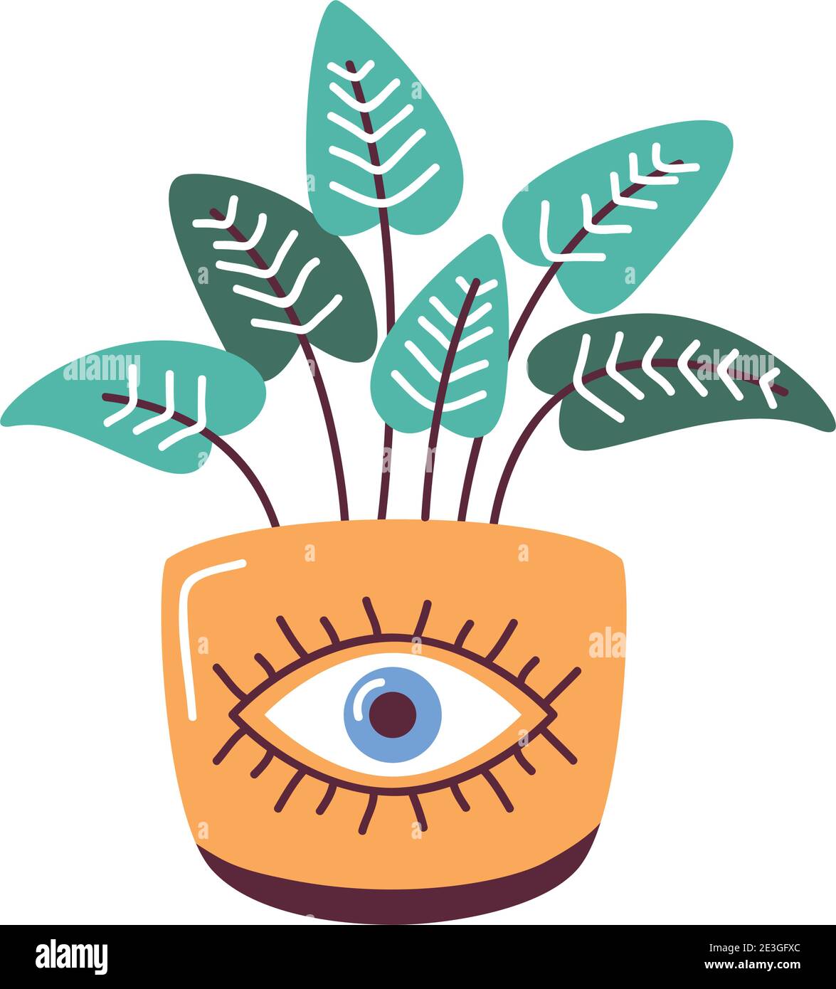 plante de maison en pot avec oeil, dessin d'illustration de style scandinave Illustration de Vecteur