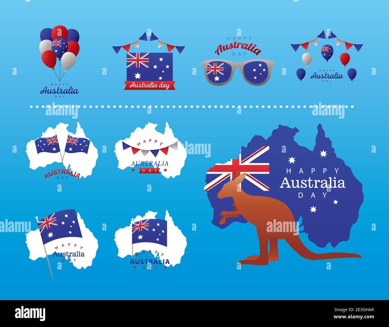 ensemble d'icônes de joyeuse célébration de la fête de l'australie motif vectoriel Illustration de Vecteur