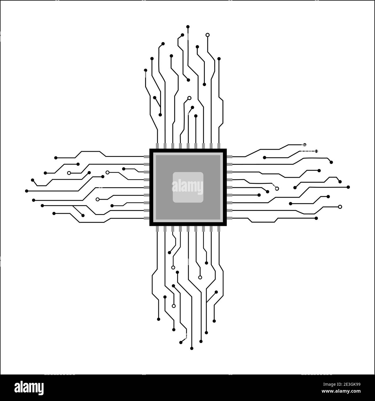 carte de circuit imprimé cpu. Motif de carte de circuit imprimé vectoriel pour la technologie d'arrière-plan. Illustration vectorielle en noir et blanc. Illustration de Vecteur