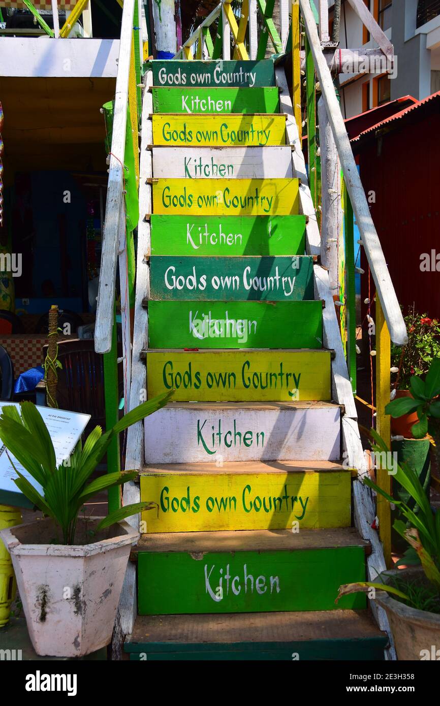 Restaurant Kitchen Steps, Gods Own Country, Varkala, Kerala, Inde Banque D'Images