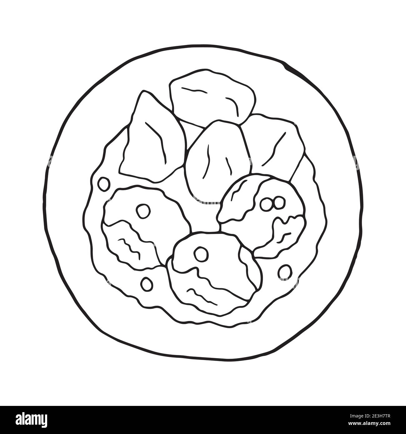 Doodle vectoriel dessiné à la main Konigsberger Klopse. Balles de Kingsmountainer. Plat de cuisine allemande. Élément de dessin de conception pour le menu café, restaurant, étiquette Illustration de Vecteur