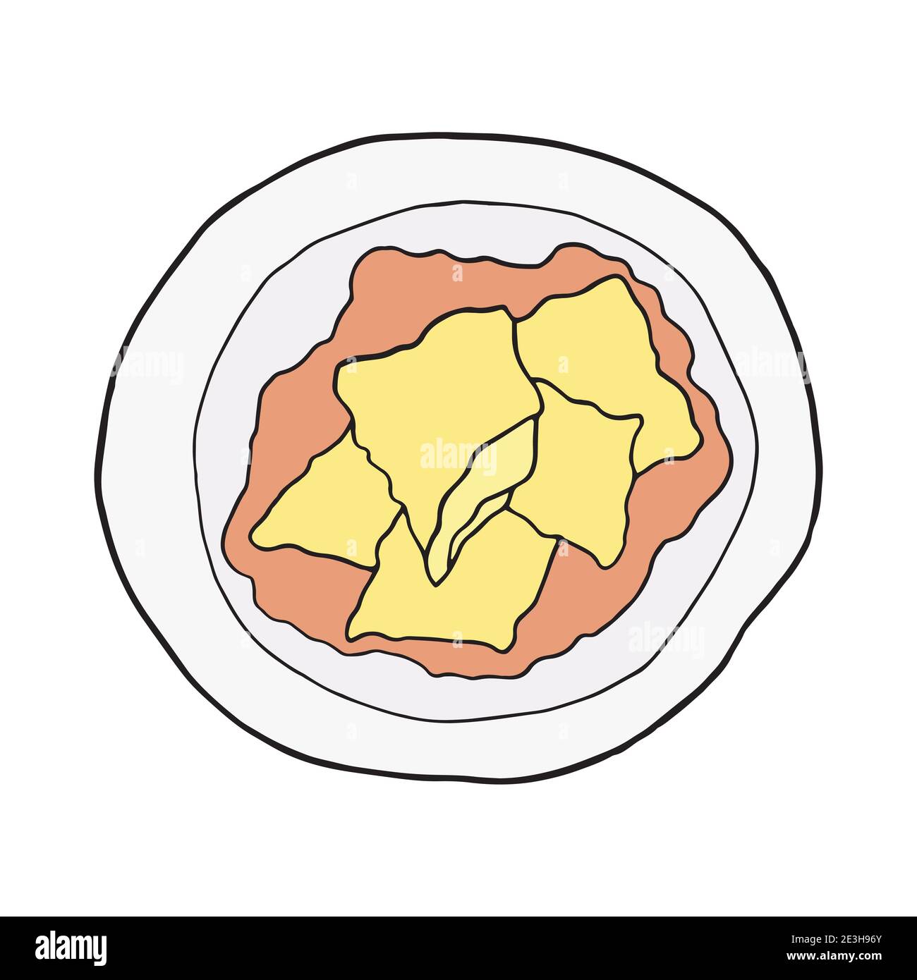 Vecteur main doodle kaiserschmarren. Dessert allemand. Design sketch élément pour menu café, restaurant, étiquette et emballage. Illustration colorée Illustration de Vecteur