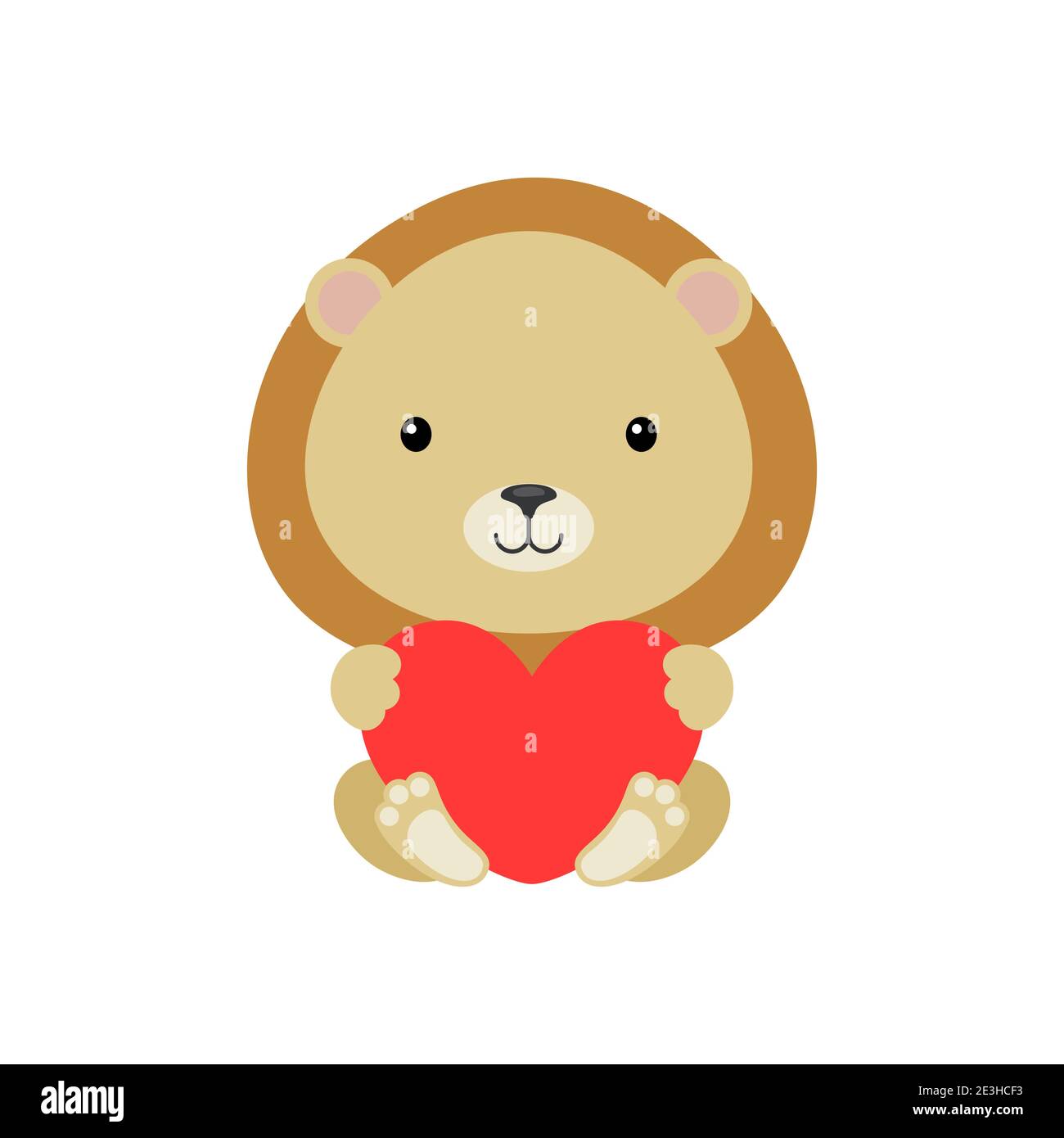 Joli lion drôle avec coeur sur fond blanc. Personnage d'animal de bande dessinée pour félicitations avec la Saint-Valentin, carte de voeux, invitation Illustration de Vecteur