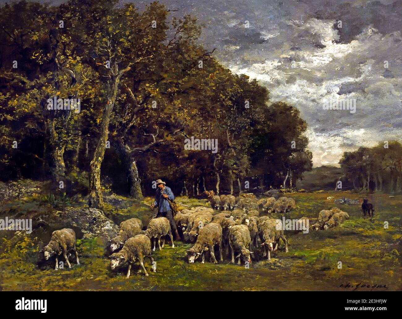Paysage avec Sheep 1848 Charles-Émile Jacque 1813-1894 France, peintre français des animaux Banque D'Images