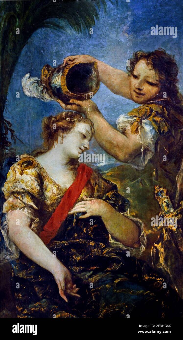 Tancred baptisant la mort Clorinda 1745 Francesco Guardi 1712-1793 et Giantonio Guardi 1699-1760 Italien, Italie, Banque D'Images
