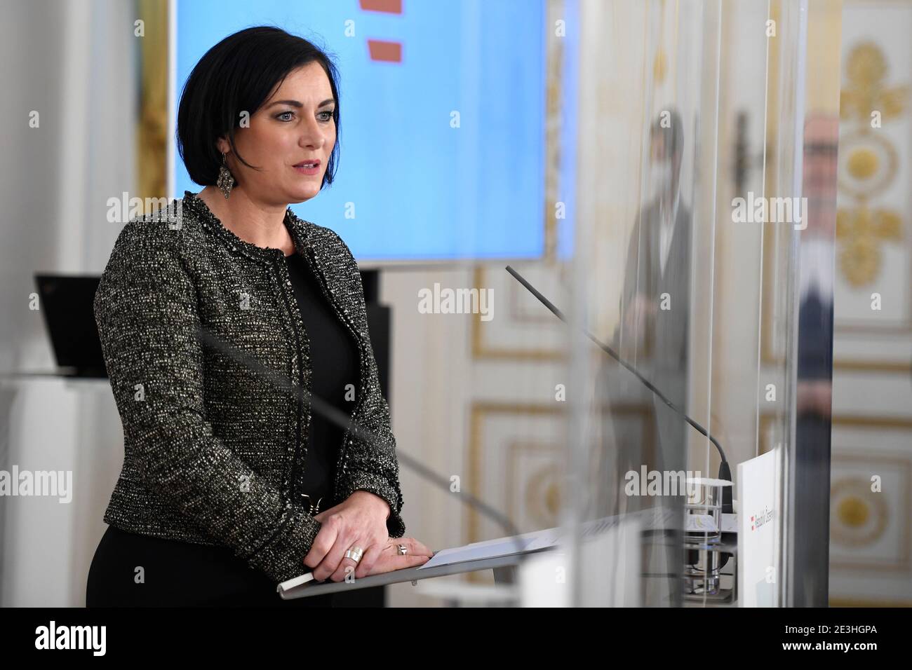 Vienne, Autriche. 19th janvier 2021. Conférence de presse avec la ministre du Tourisme Elisabeth Köstinger (ÖVP) sur le thème des "questions actuelles sur l'emploi dans le tourisme". Crédit : Franz PERC/Alay Live News Banque D'Images