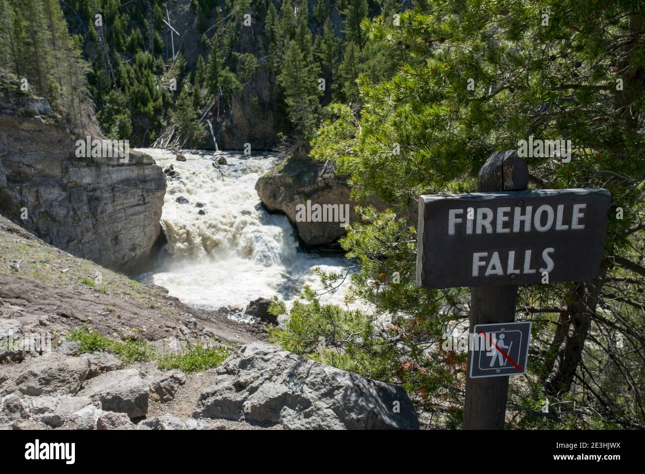 Parc national de Yellowstone Waterfall de Firehole Falls, Wyoming, États-Unis Banque D'Images