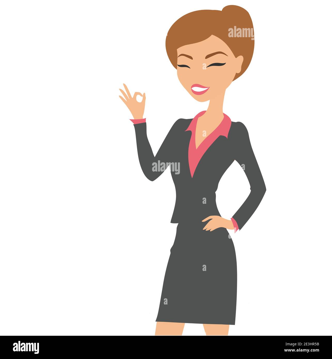 Une femme d'affaires mignonne affiche un panneau ok. Illustration de Vecteur