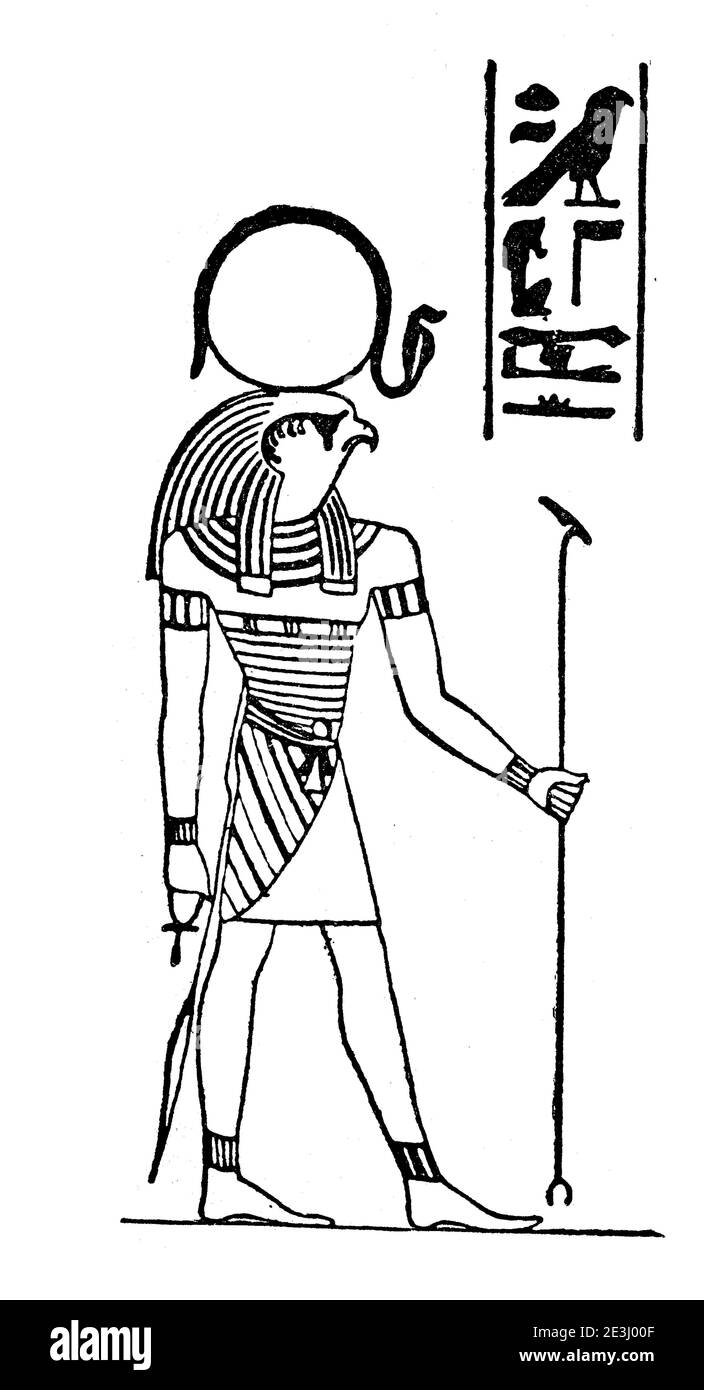 Re, Ra, l'ancien dieu solaire égyptien, père de tous les dieux / Re, Ra,  der altägittische Sonnengott, Vater aller Götter, Historisch, historique,  numérique reproduction améliorée d'un original du 19ème siècle / digitale