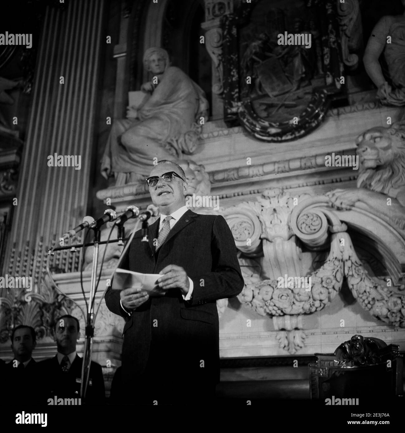 Le Président Georges Pompidou prononce un discours à Lyon, en Rhône, en France Banque D'Images