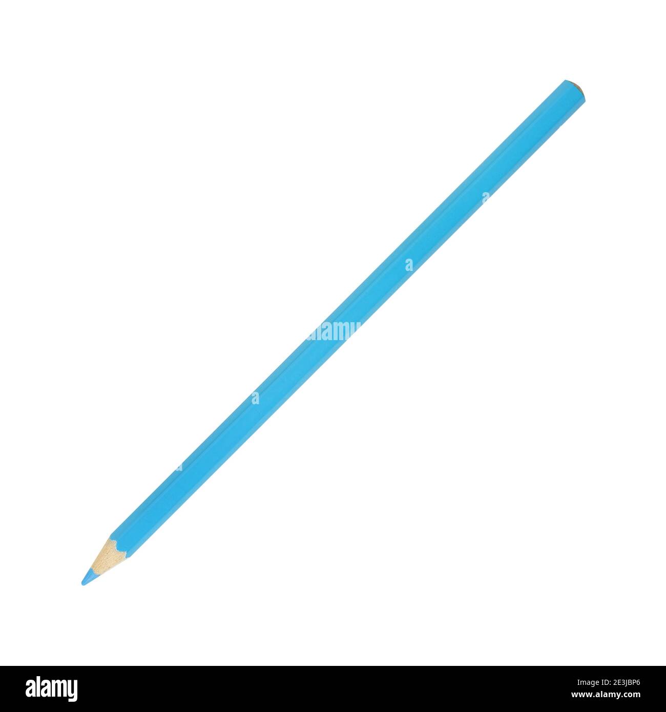 Papeterie - Nouveau crayon bleu sur fond blanc. Il est isolé, le travailleur des chemins est présent. Banque D'Images