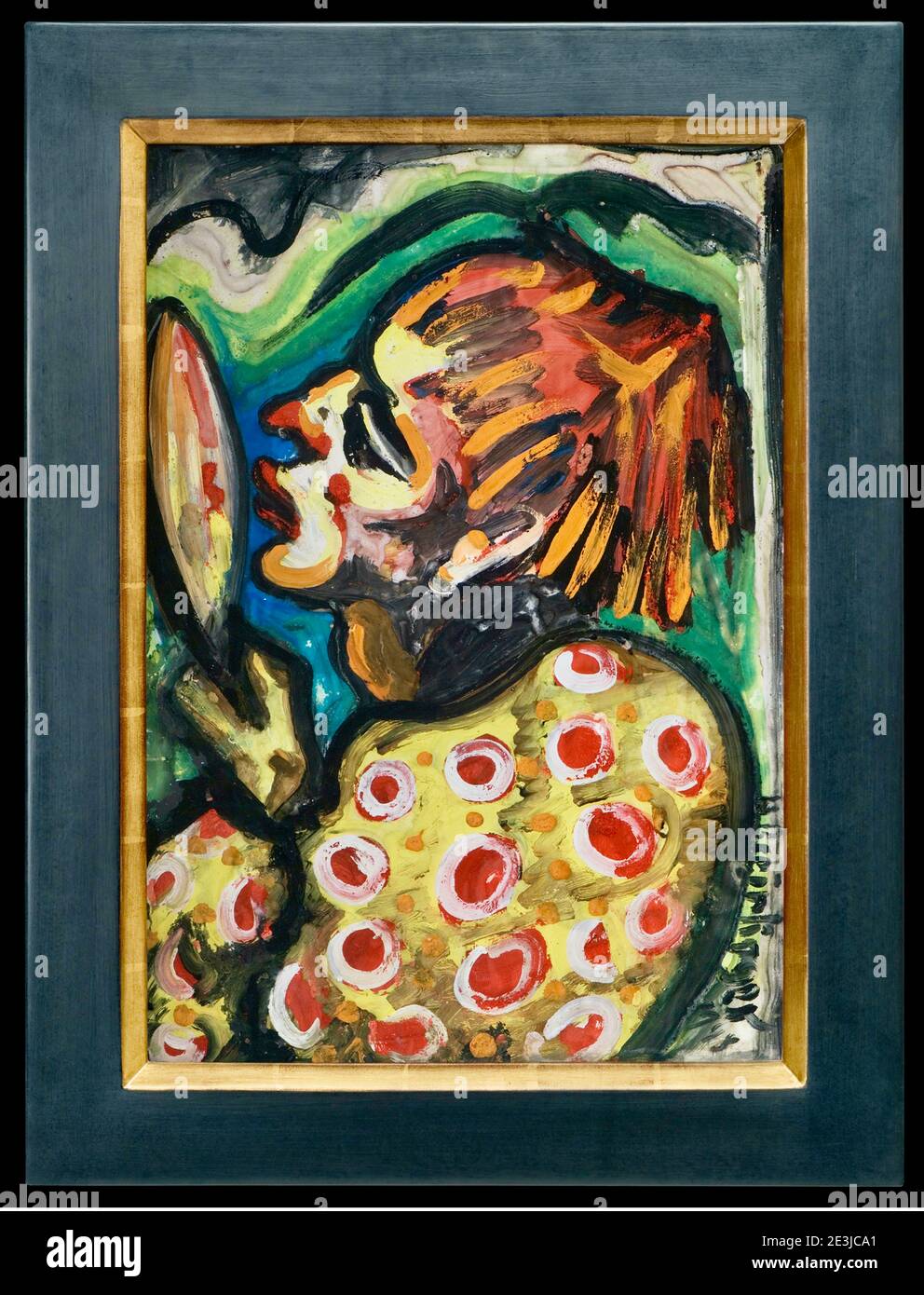 Oeuvre intitulée Clown mit Spiegel ou Clown with a Mirror par l'artiste allemand Hans Breinlinger - 1948. Banque D'Images