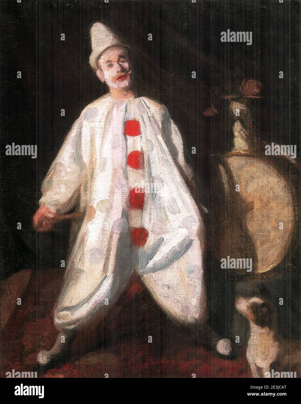 Oeuvre intitulée Clown par l'artiste hongrois Károly Ferenczy. Le clown porte sa tenue blanche avec de grands boutons rouges proéminents. Banque D'Images