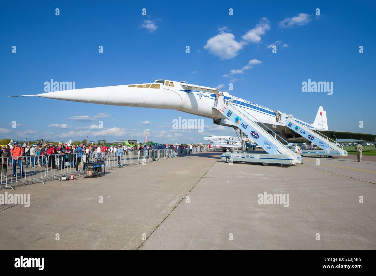 ZHUKOVSKY, RUSSIE - 30 AOÛT 2019 : avion de transport de passagers supersonique soviétique Tu-144D (URSS-77115) sur le salon aérien MAKS-2019 Banque D'Images