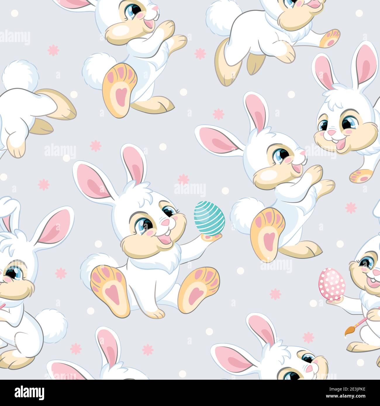 Motif vectoriel sans couture avec le concept Pâques. Lapins de pâques blancs mignons. Illustration colorée isolée sur fond gris clair. Pour imprimé, t-shirt, de Illustration de Vecteur