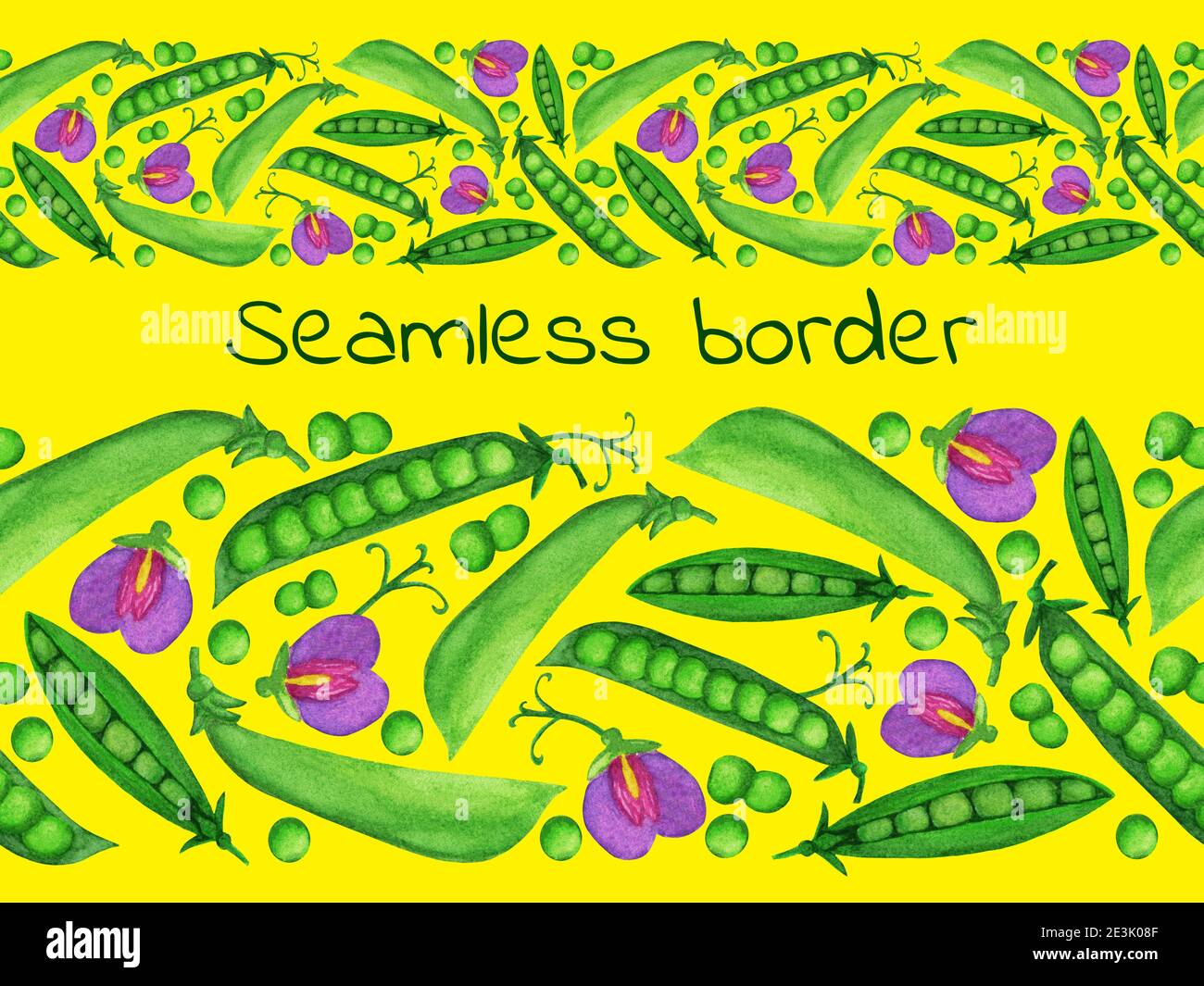 Bordure sans couture pois vert aquarelle Banque D'Images