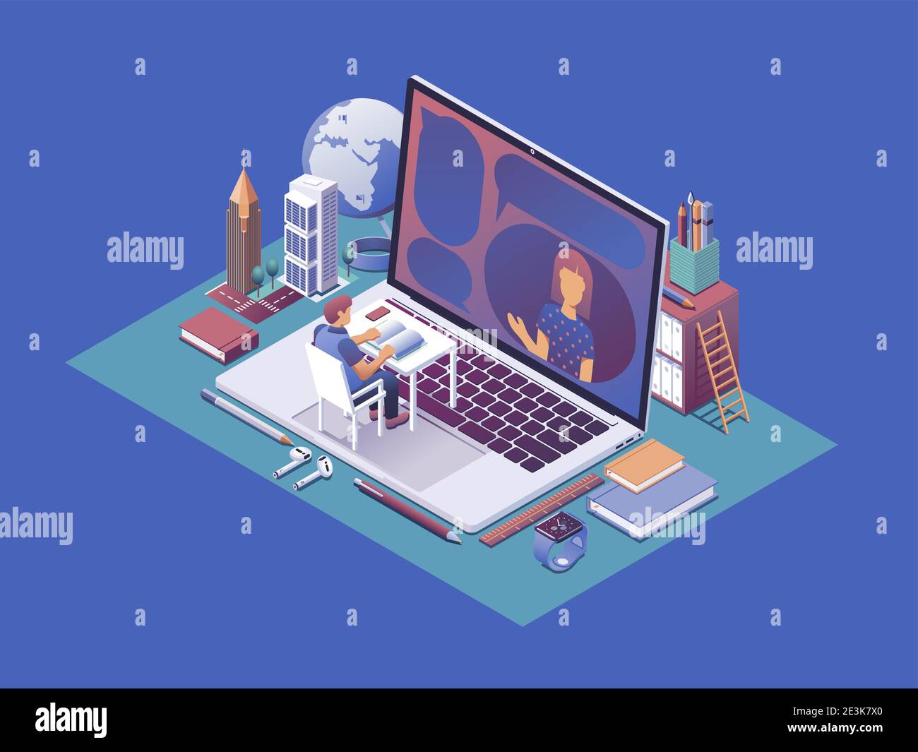 E-learning, cours en ligne, leçons individuelles illustration conceptuelle. Illustrations pour couvertures de livres, imprimés, bannières, sites Web. Illustration de Vecteur