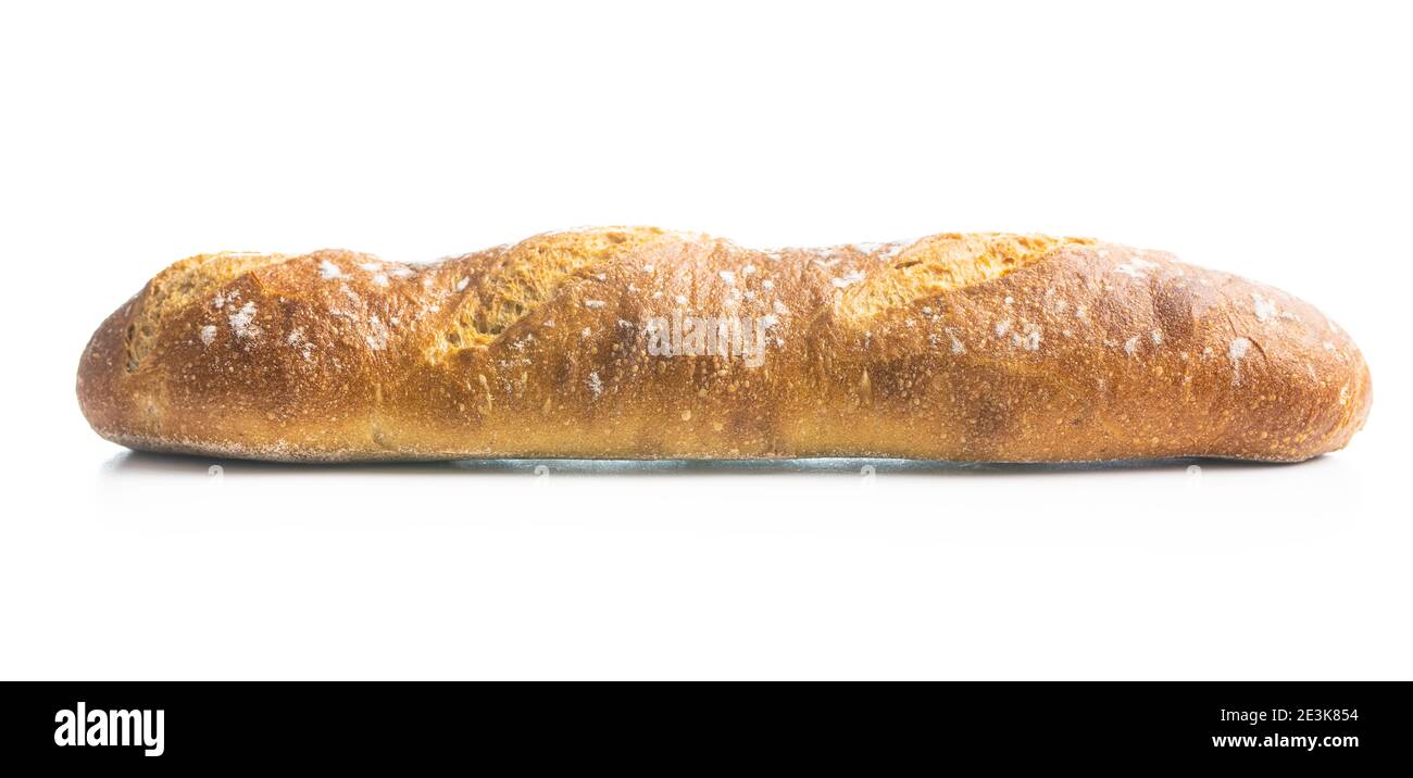 Baguette fraîche croustillante isolée sur fond blanc. Banque D'Images