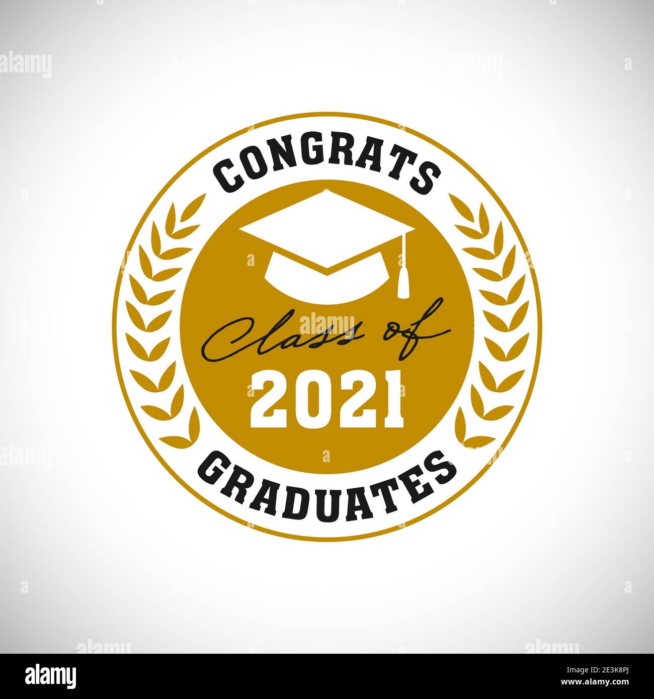 Catégorie de l'insigne de remise des diplômes de 2021 ans, couronne de remise des prix, concept de médaille. Affiche ronde, carte d'invitation de fêtes joyeuses, cercle doré. Graphique abstrait isolé Banque D'Images