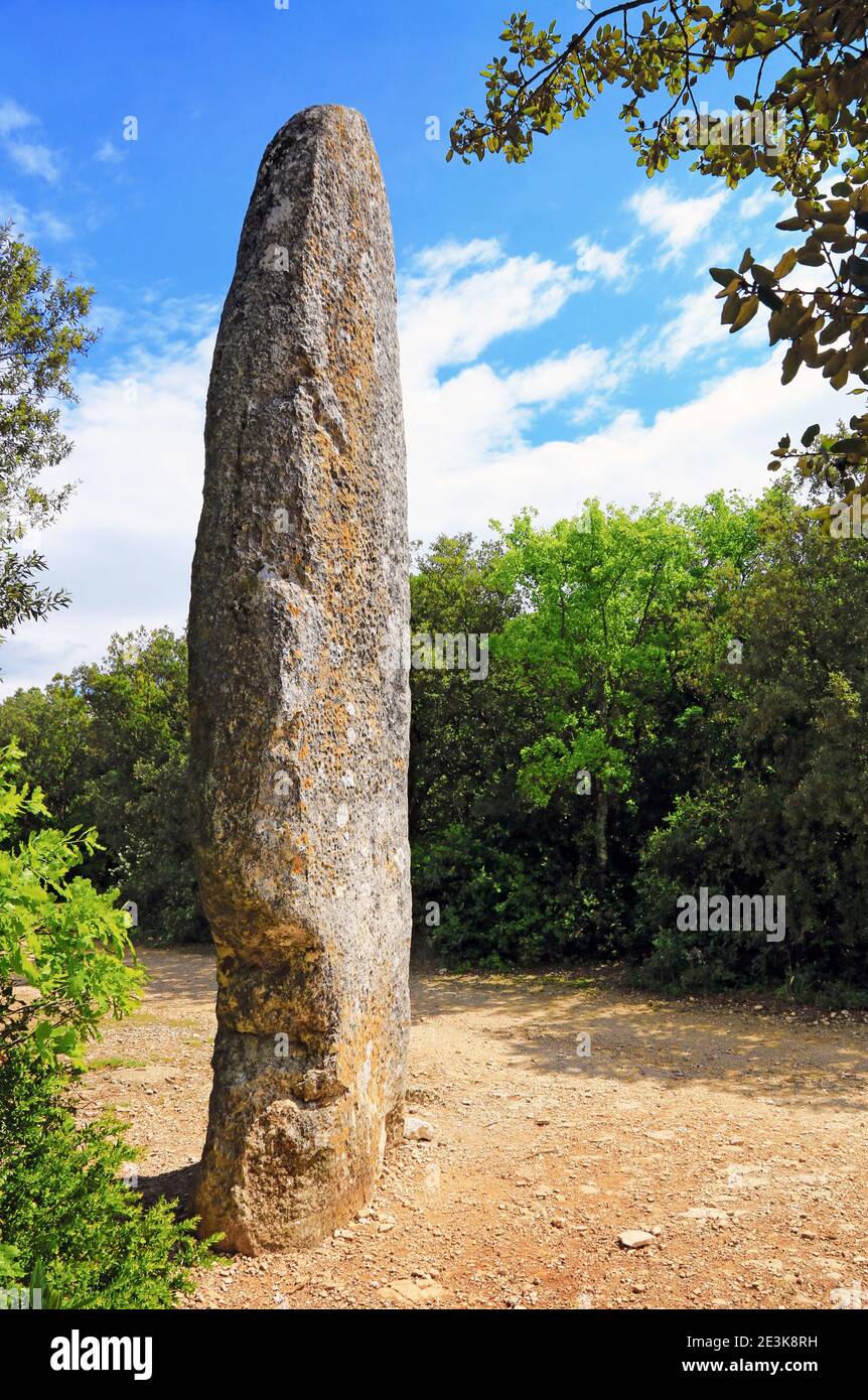 Mégalith de six mètres de haut à Lussan dans le Gard, Occitanie, France. Banque D'Images