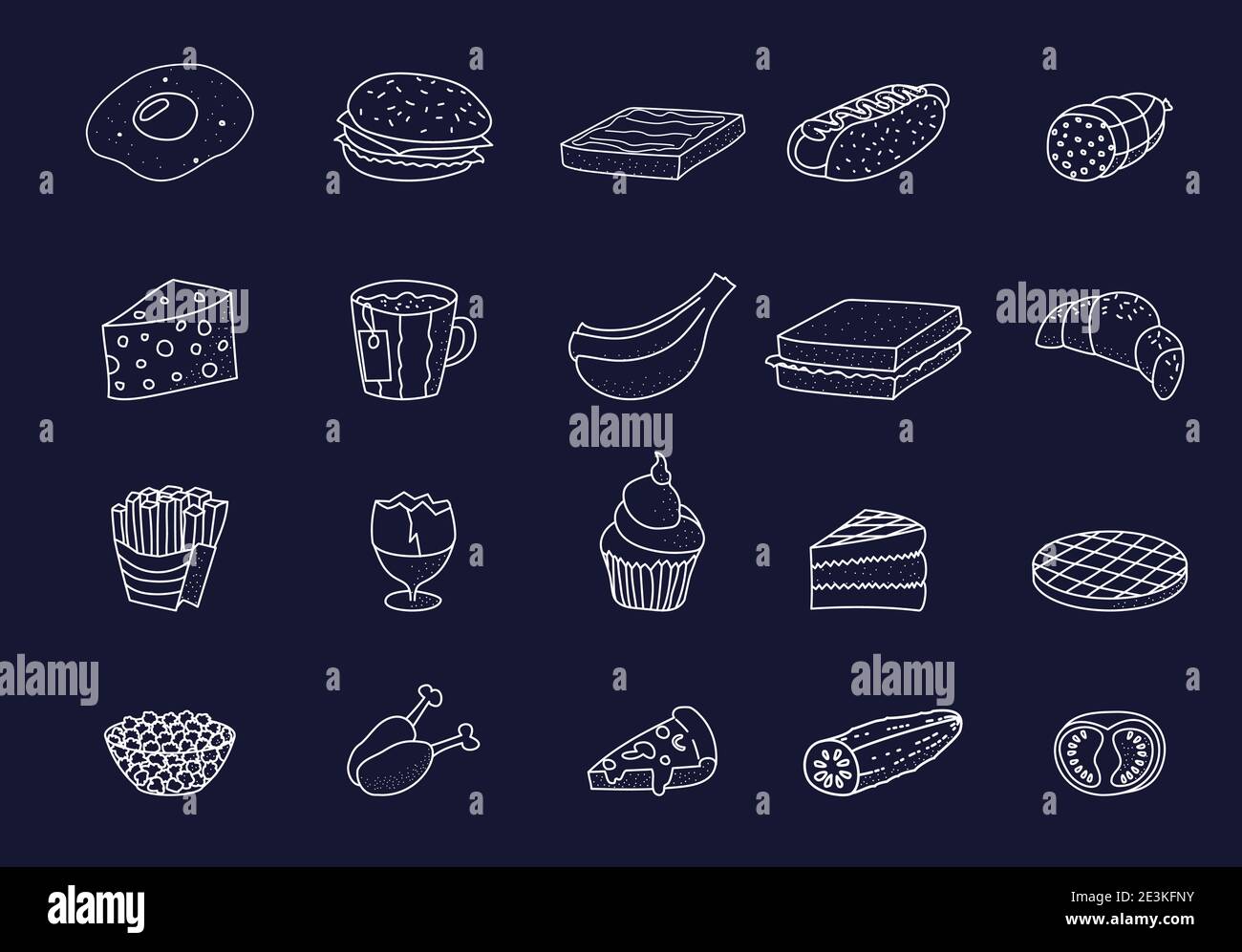 Éléments alimentaires pour le menu du tableau noir Illustration de Vecteur