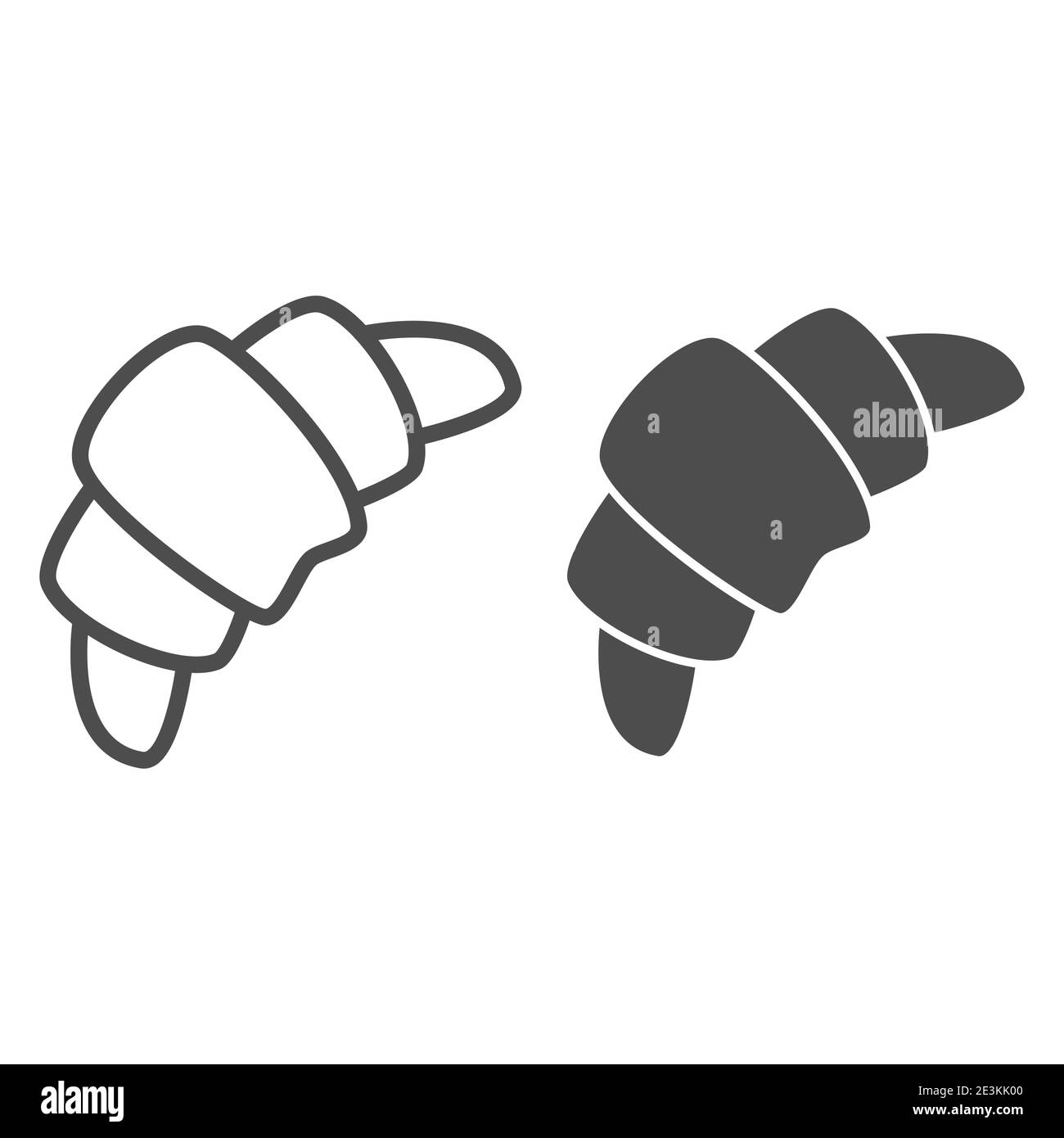 Ligne de croissant et icône solide, concept de boulangerie, enseigne d'en-cas traditionnelle française sur fond blanc, icône de croissant en forme de contour pour concept mobile Illustration de Vecteur