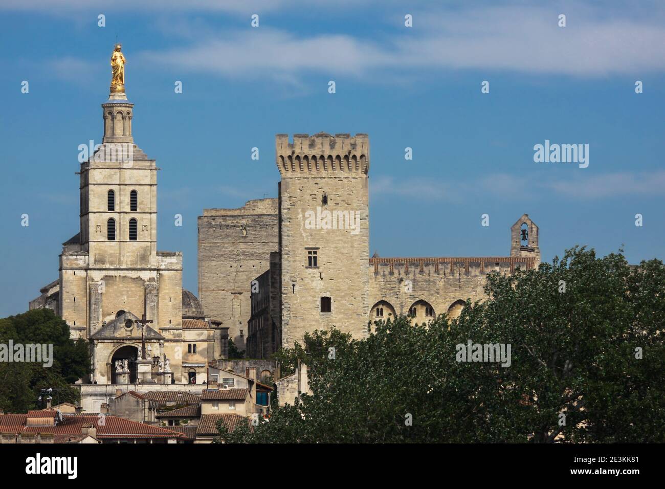 Cathédrale d'Avignon et Palais des Papes à Avignon, région Provence-Alpes-Côte d'Azur, France, Europe Banque D'Images