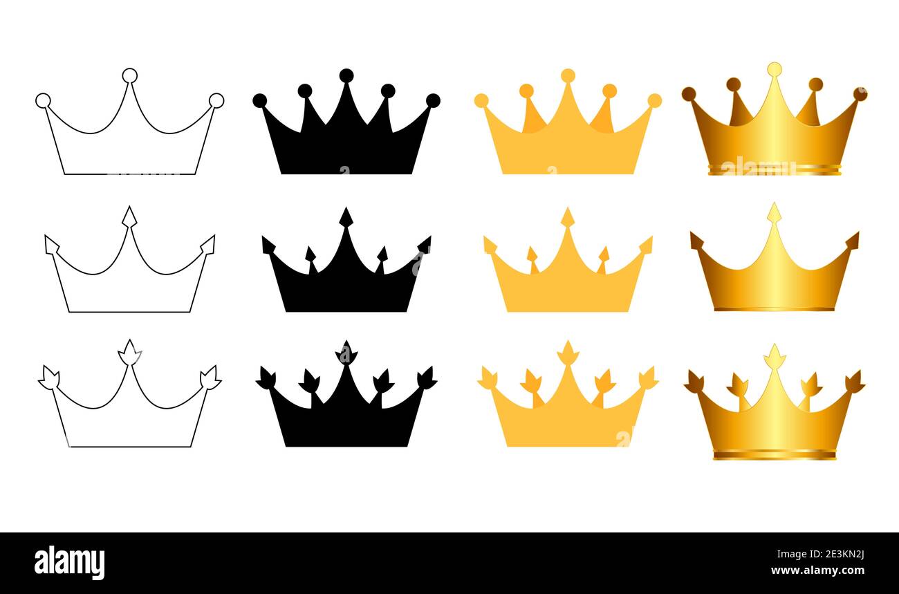 Collection Princess Golden and Black Crown Icon isolée Illustration du vecteur de fond blanc Illustration de Vecteur