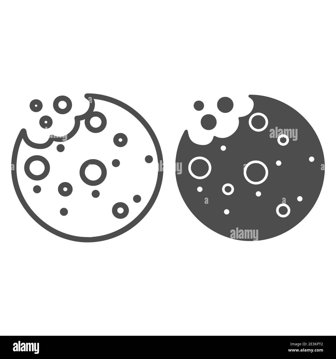 Biscuits savoureux avec fil d'Ariane et icône solide, concept de boulangerie, enseigne Biscuit sur fond blanc, icône de cookie chocolat dans le style de contour pour mobile Illustration de Vecteur