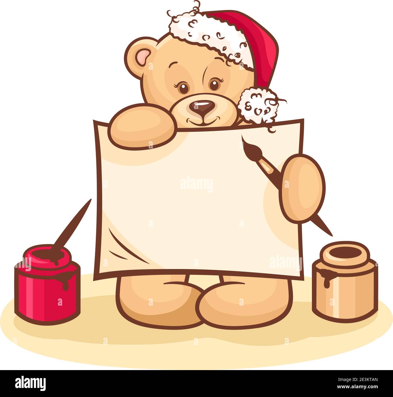 Illustration d'un adorable ours en peluche de Noël avec une note vierge isolée sur fond blanc. Illustration de Vecteur