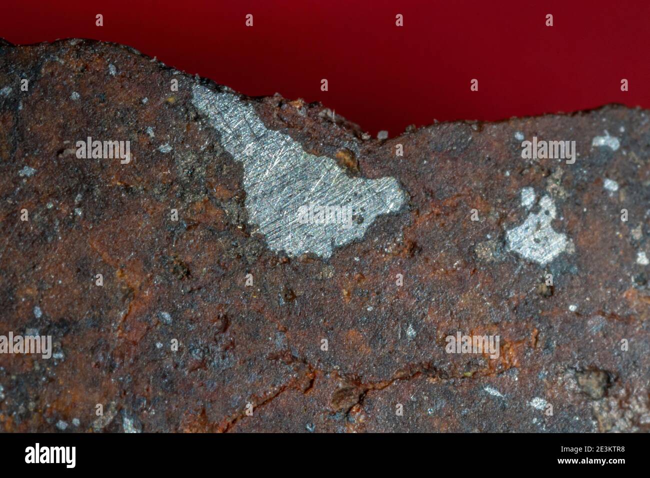 Une tranche interne de type L de météorite chondrite isolée, un morceau de roche formé dans l'espace extra-atmosphérique aux premiers stades du système solaire comme astéroïdes. Banque D'Images