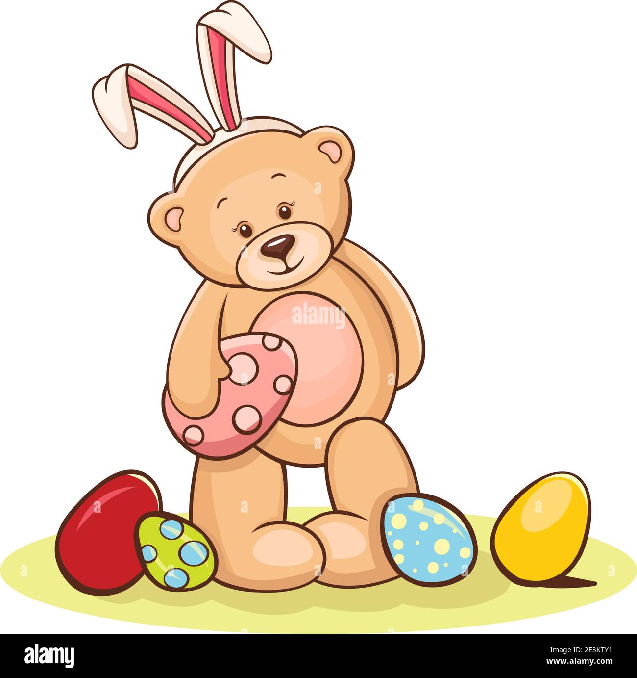 Illustration d'un adorable ours en peluche avec un œuf de Pâques. Illustration de Vecteur