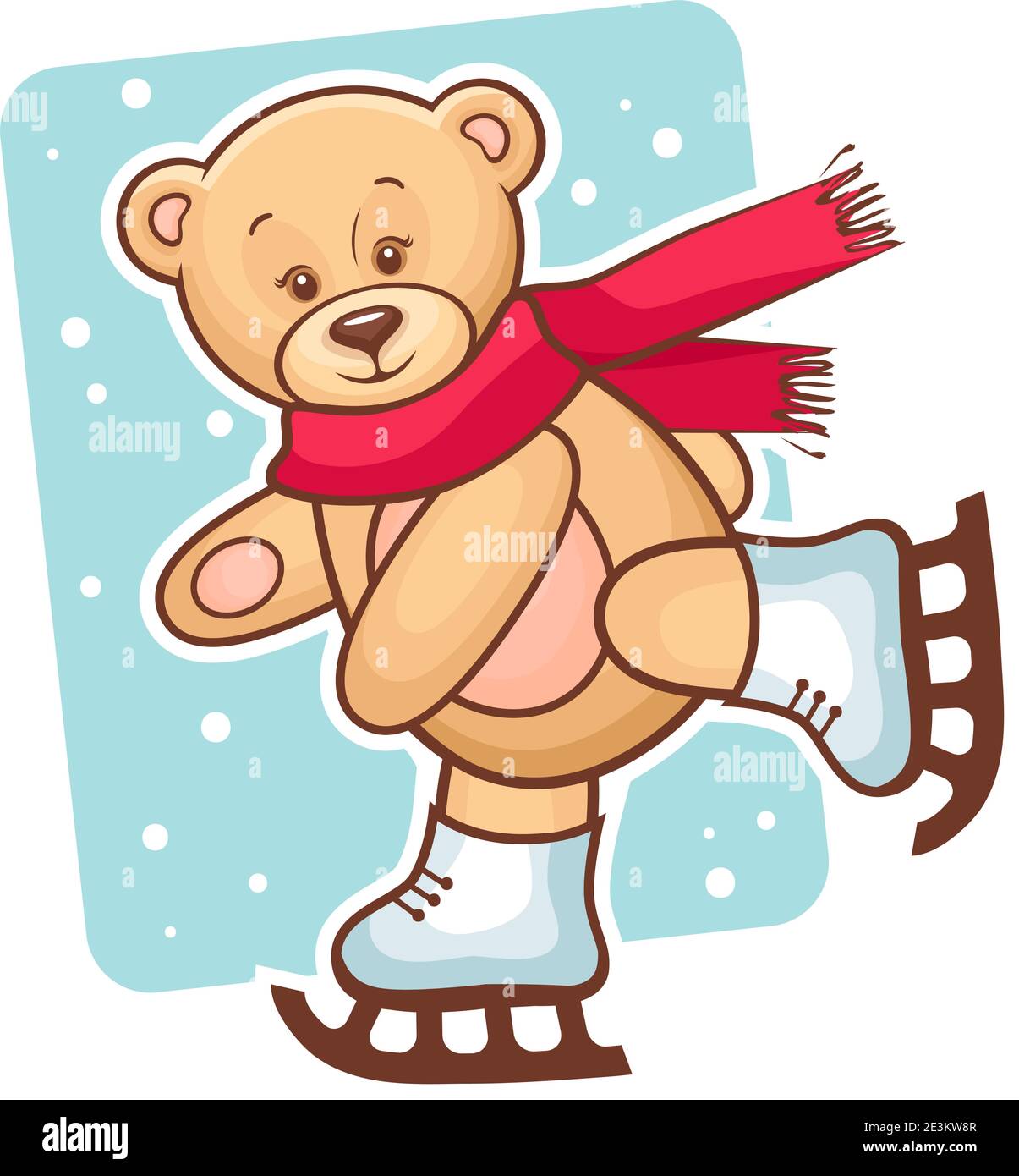 Illustration colorée du patinage à motif ours en peluche mignon. Illustration de Vecteur