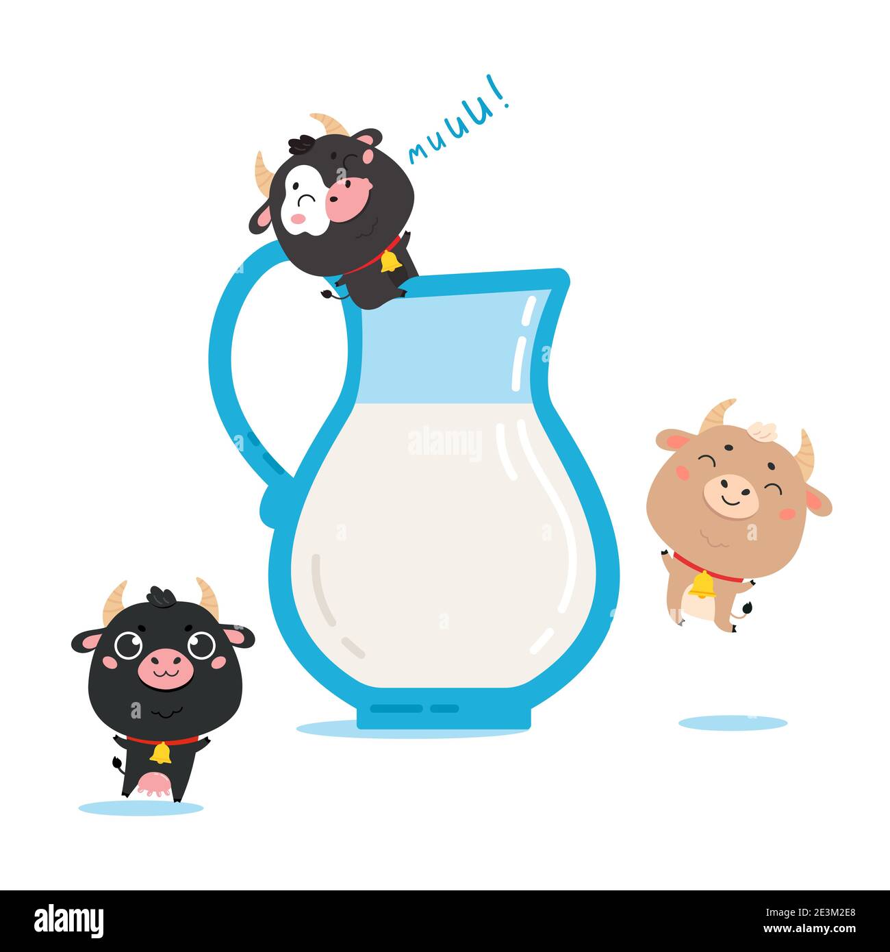 Illustration des vaches de ferme et du boeuf avec pot à lait. Illustration de Vecteur