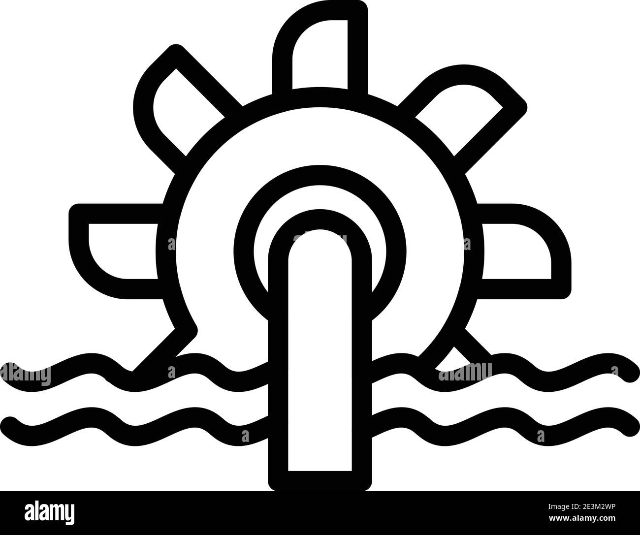 Icône de la roue hydro power. Contour de l'icône de vecteur de roue hydro-électrique pour la conception de la bande isolée sur fond blanc Illustration de Vecteur