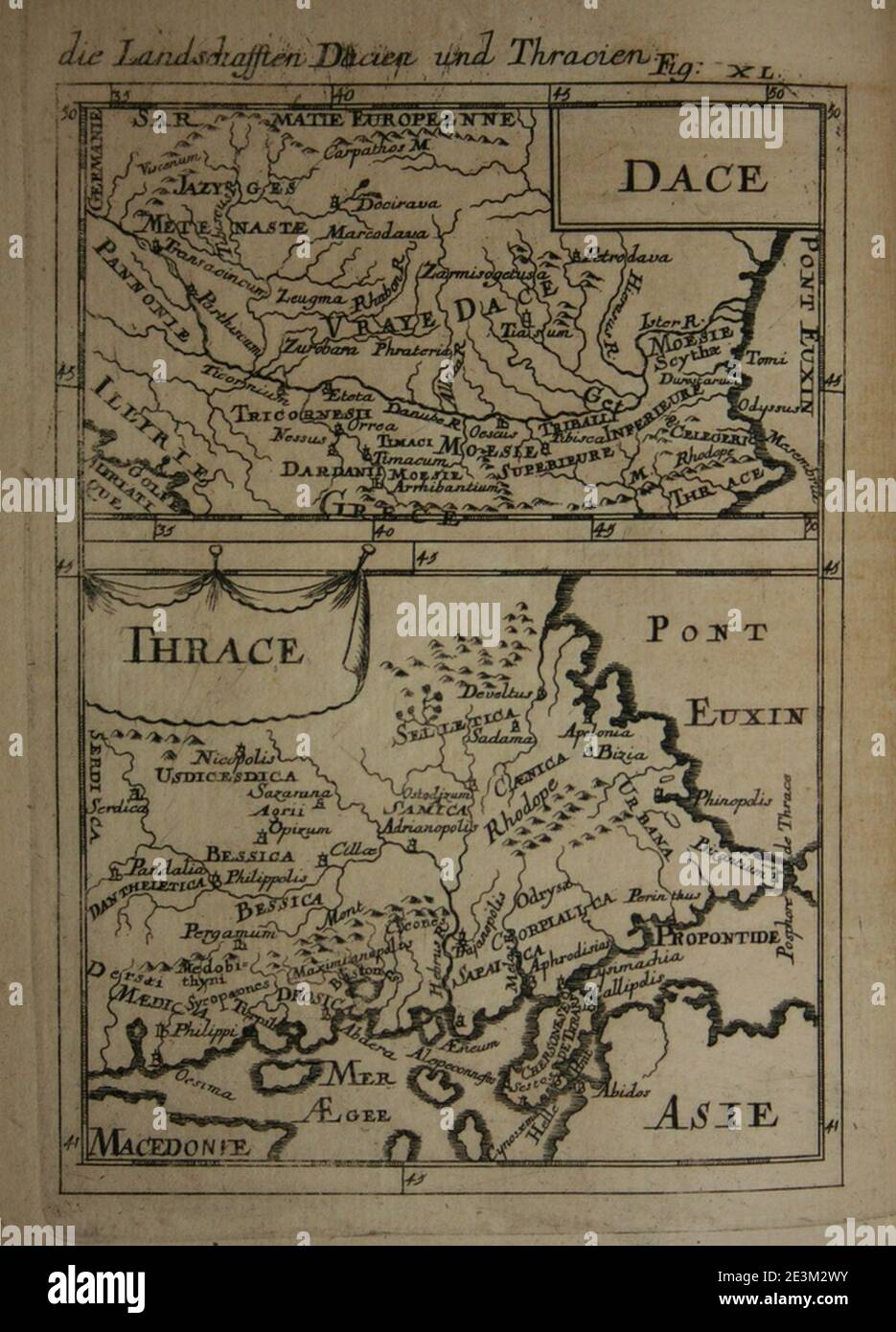 Carte de Dacia et Thrace, 1685. Banque D'Images