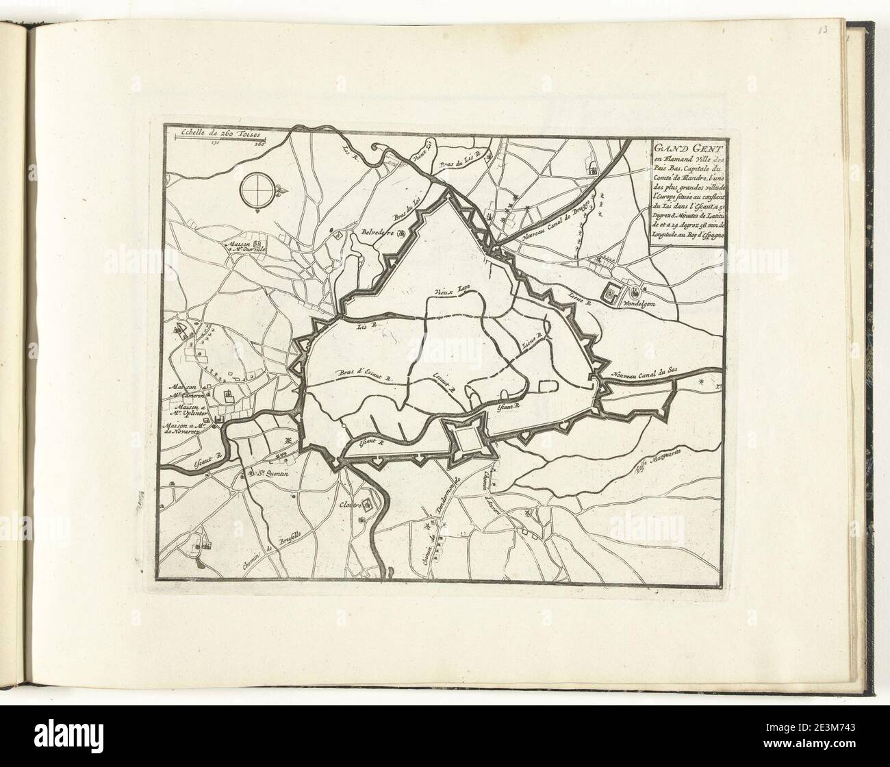 Carte de Gand par Nicolas de fer, Sébastien le Prestre, Frederik Muller. Banque D'Images