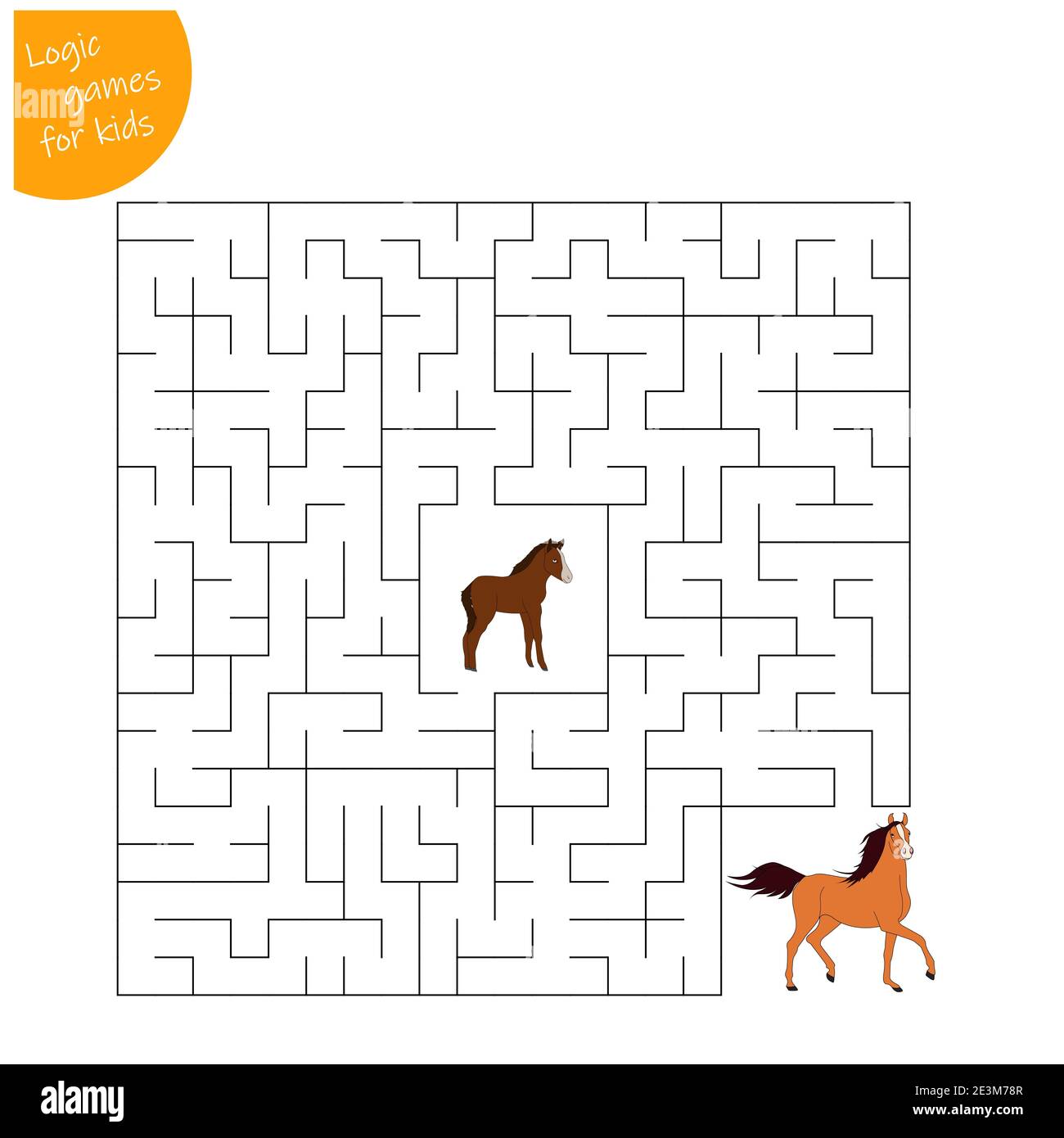 Un jeu pour les enfants, un labyrinthe. Aidez le poulain à se rendre à la mère du cheval. Illustration de Vecteur