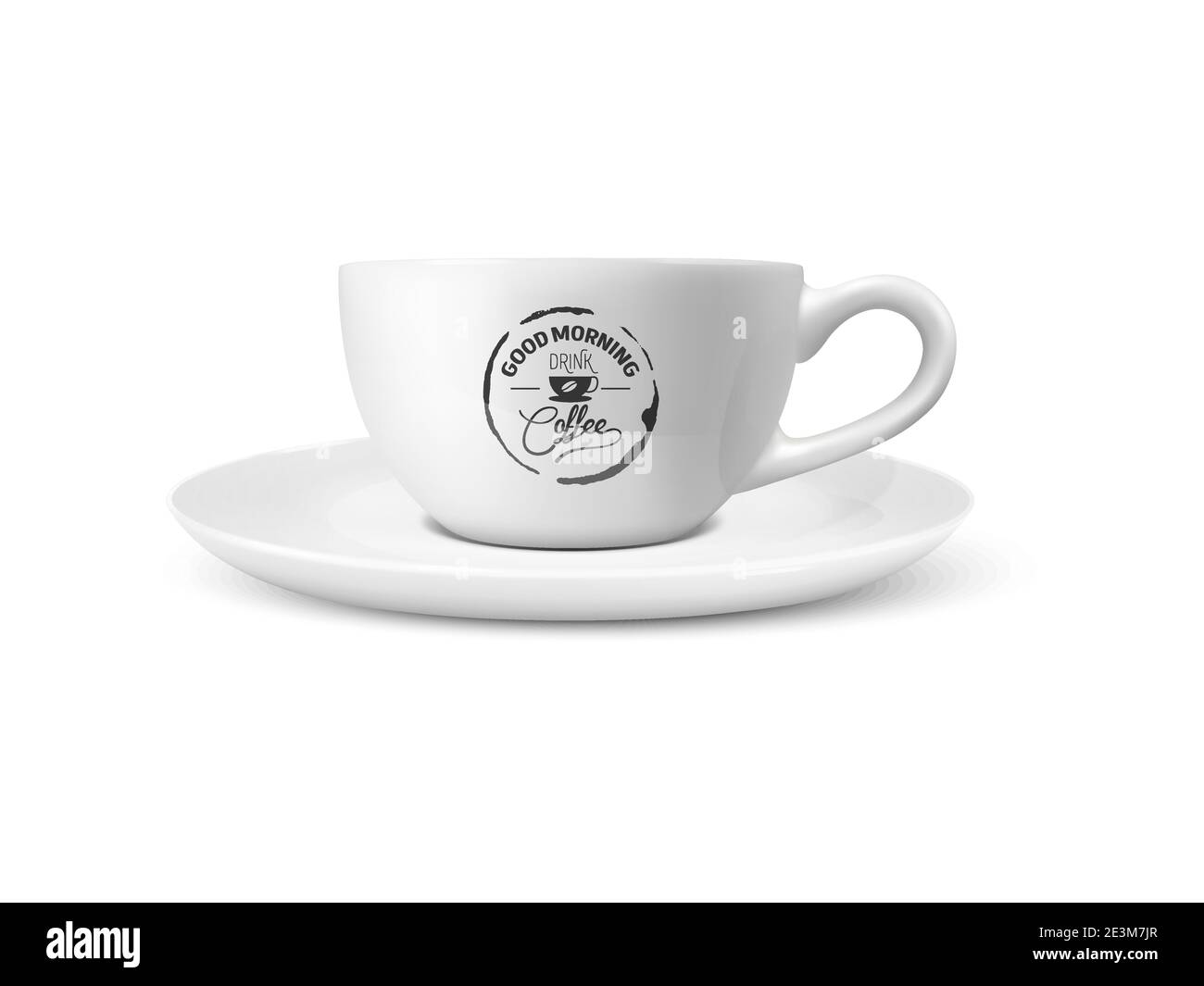 Vector 3d Realistic White porcelaine Ceramic Mug isolé sur fond blanc. Thé, tasse de café avec Typographie citation, phrase sur le café. Stock Illustration de Vecteur