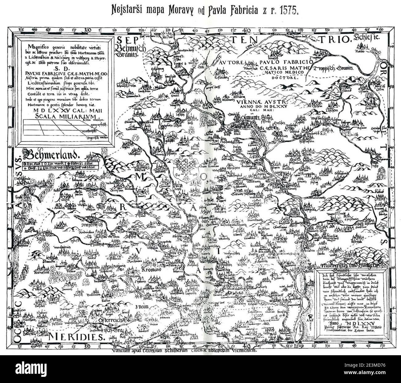 Carte de Moravie, 1575. Banque D'Images