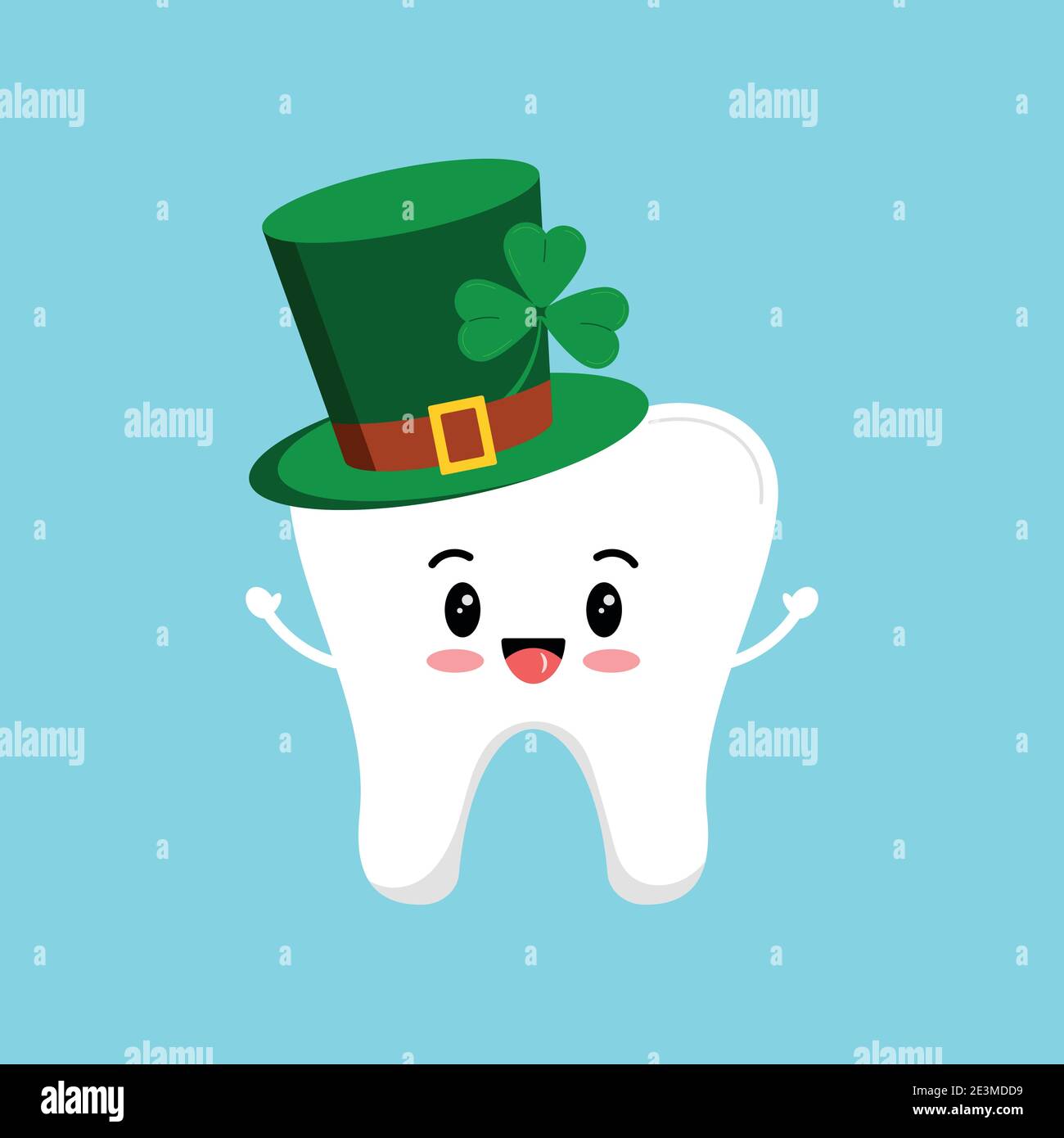 St Patrick dent de jour dans un chapeau de leprechaun vert avec shamrock. Illustration de Vecteur