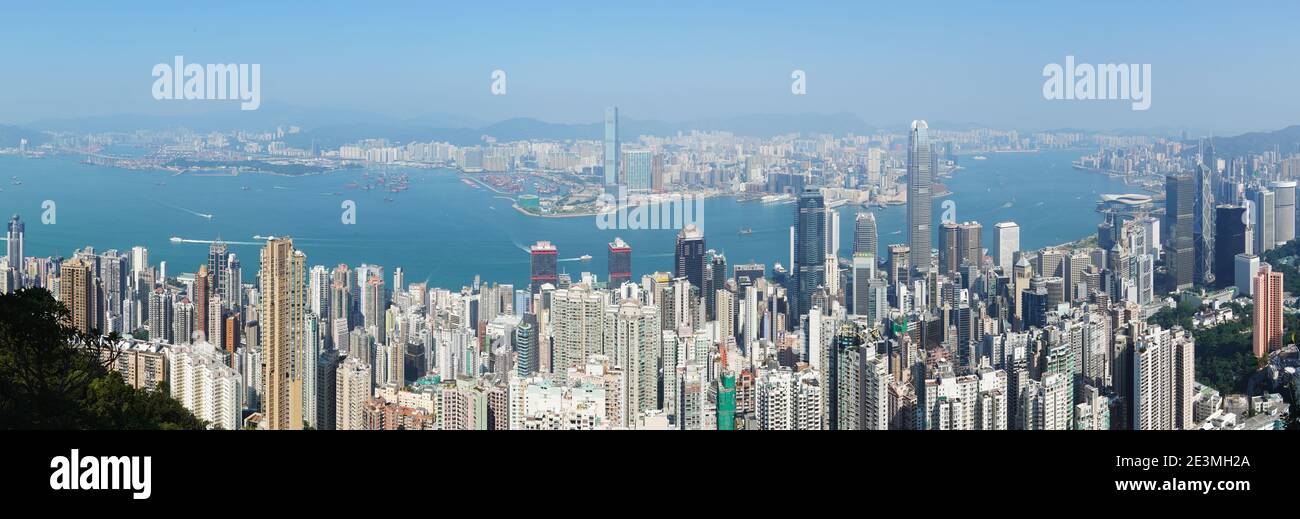 Vue panoramique aérienne du quartier financier de Hong Kong depuis Victoria Crête Banque D'Images