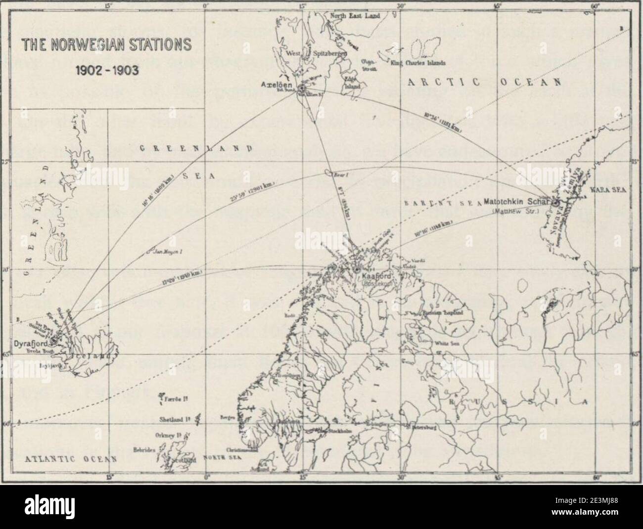 Carte de l'expédition Polaris Aurora norvégienne 1902-1903. Banque D'Images
