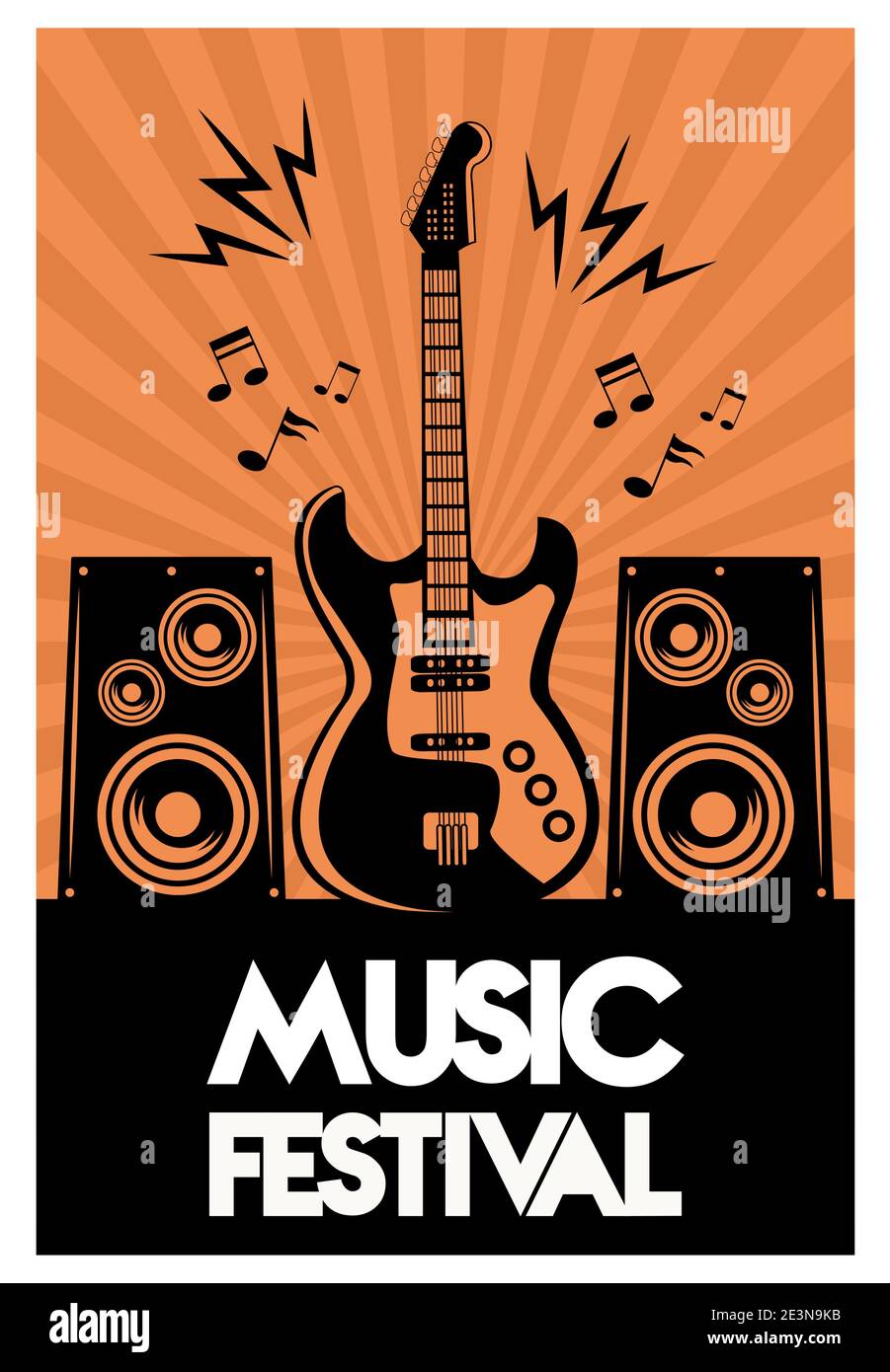 affiche lettering de festival de musique avec guitare électrique et vecteur  de haut-parleurs conception de l'illustration Image Vectorielle Stock -  Alamy