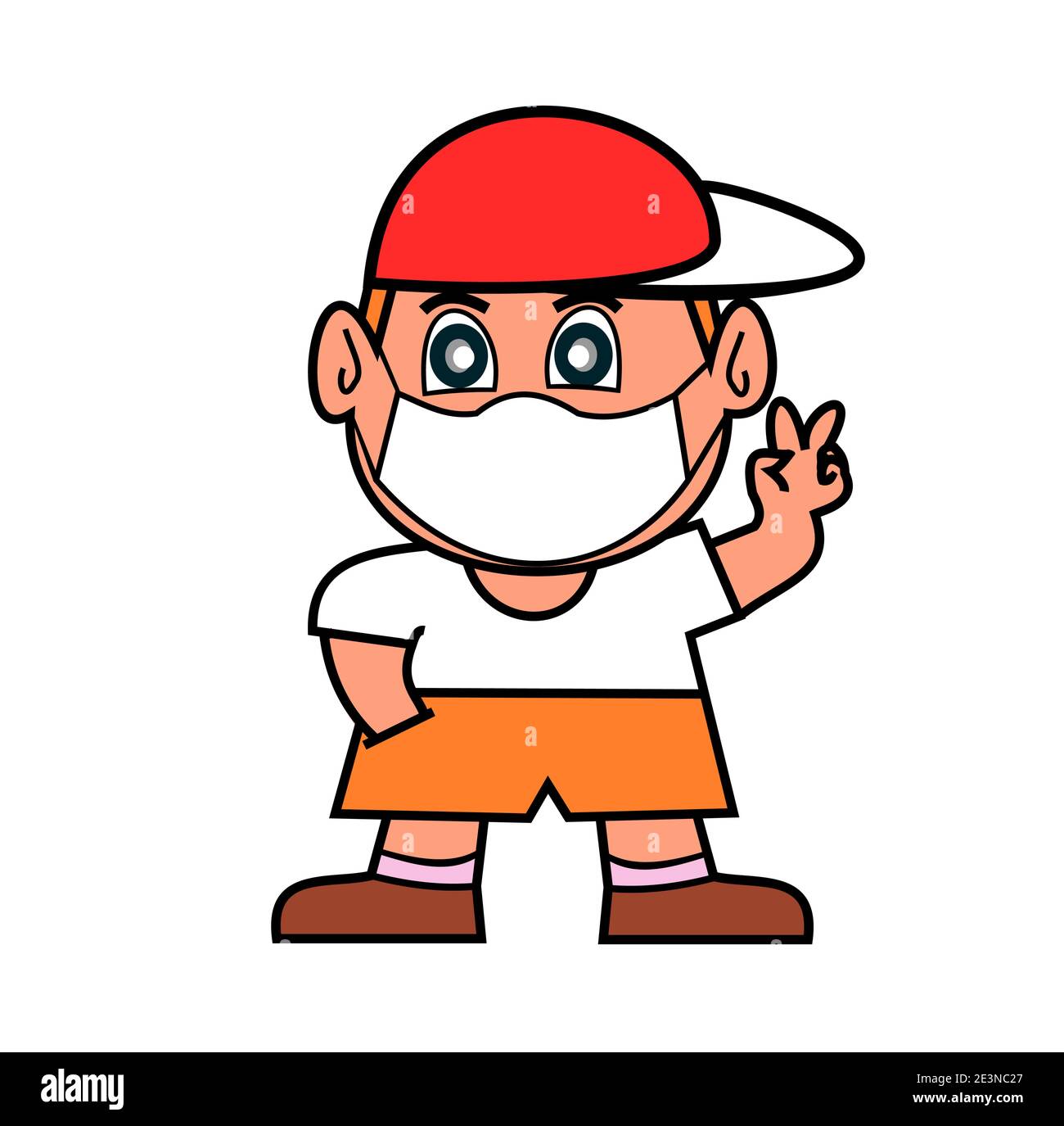 Mignon garçon portant une casquette rouge avec une prise d'étrangleur en  position de marche personnage de dessin animé isolé sur l'illustration  orange de fond Image Vectorielle Stock - Alamy