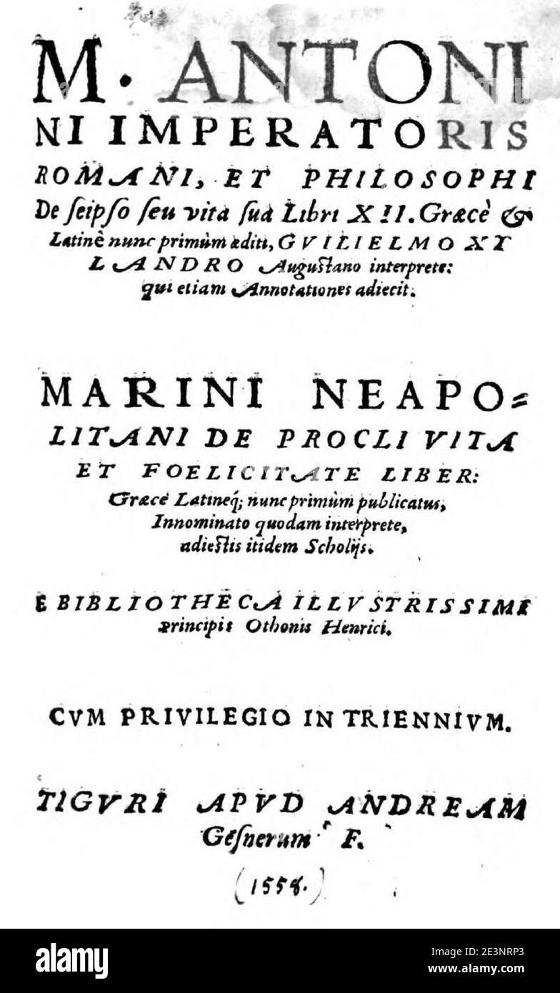 Marcus Aurelius. De seipso, seu vita sua (Xylander, 1558). Banque D'Images