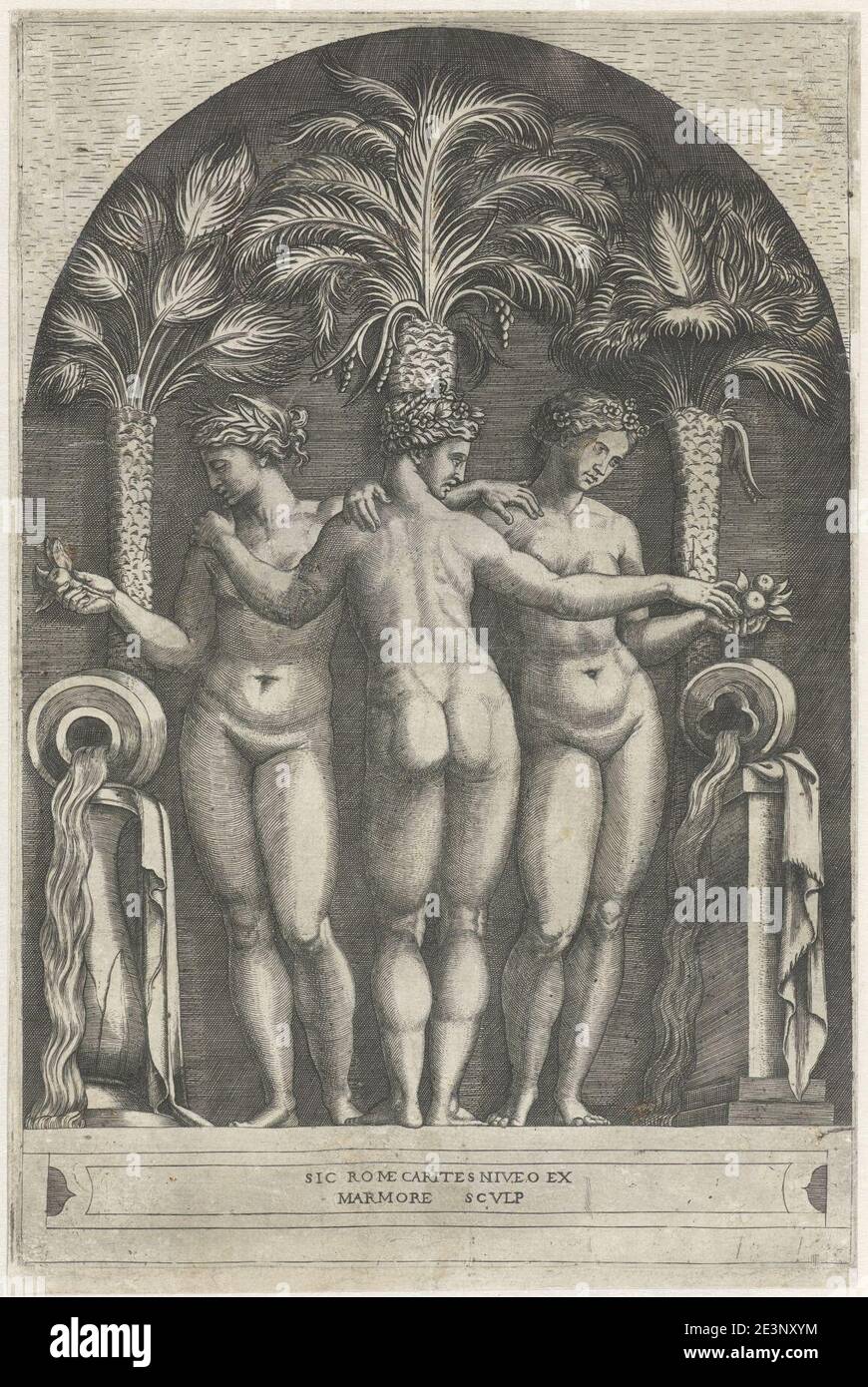 Marcantonio Raimondi - Drie gratiën, 1510-1527. Banque D'Images Marcantonio Raimondi - Drie gratiën, 1510-1527. Banque D'Images