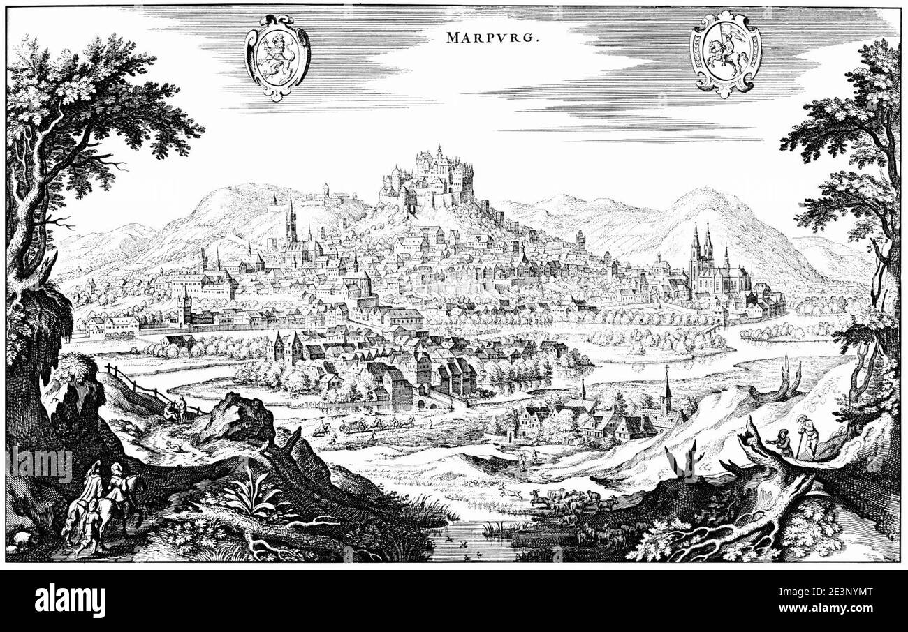 Marburg-1646-Merian. Banque D'Images