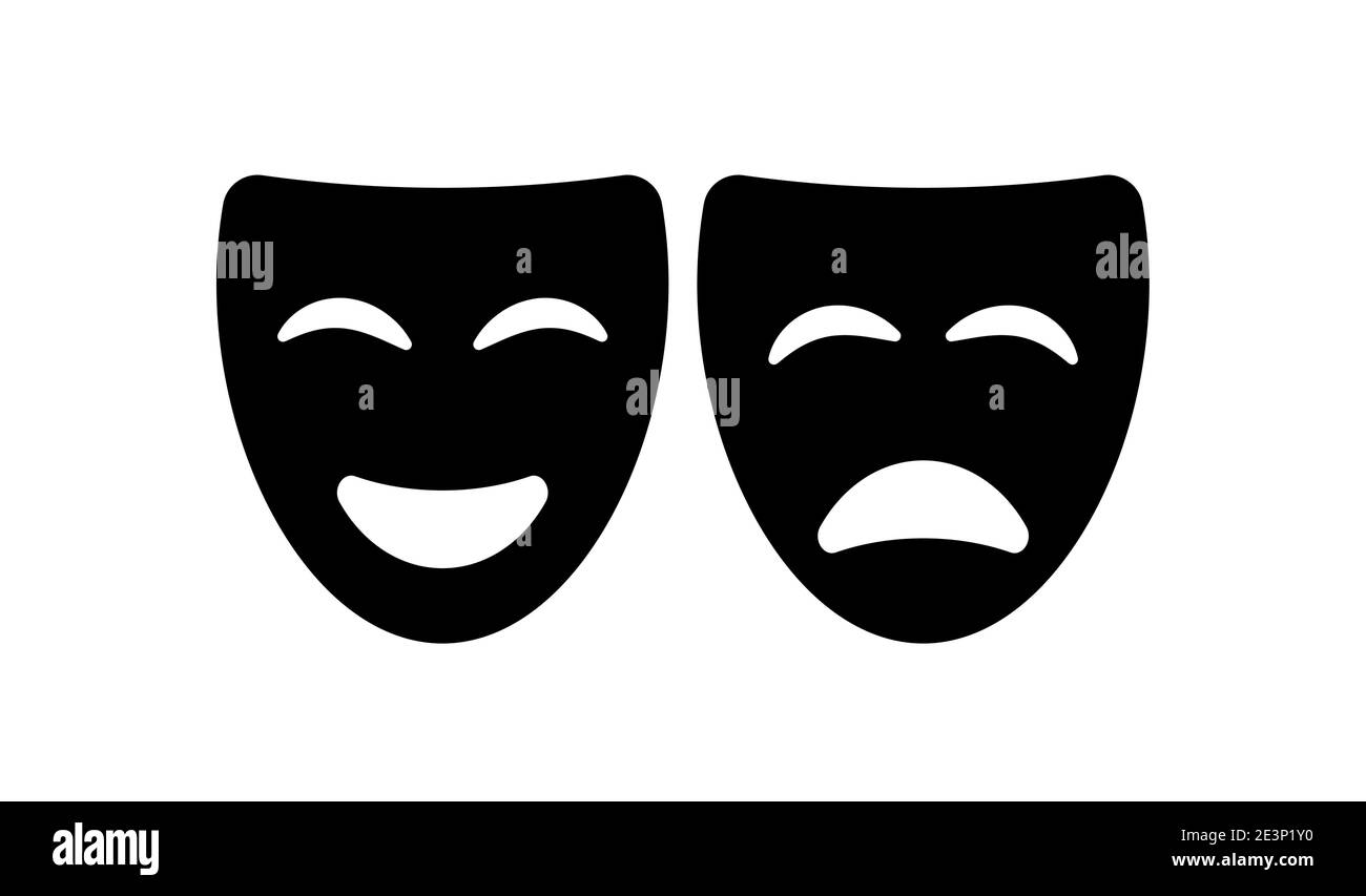 Silhouette d'icône de masque de théâtre. Théâtre drame comédie vecteur icône, acteur agissant logo Illustration de Vecteur